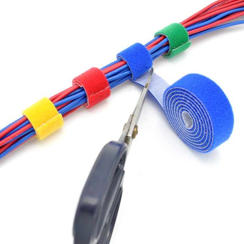 Saisn Reusable Fastening Tape Cable Ties 3/4 Inch Double Side Hook Roll (25 Yard, Blue) - Image 2